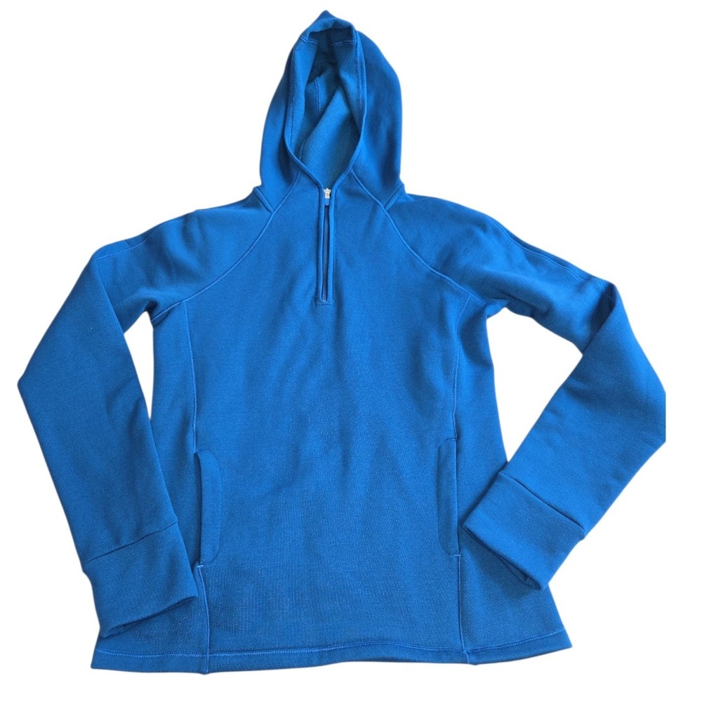 Athleta Quarter Zip Hoodie Blue XS Fleece Pullover Thumbholes Cozy Activewear‎